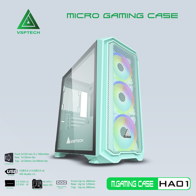 CASE VSPTECH GAMING HA01 (PINK/GREEN)